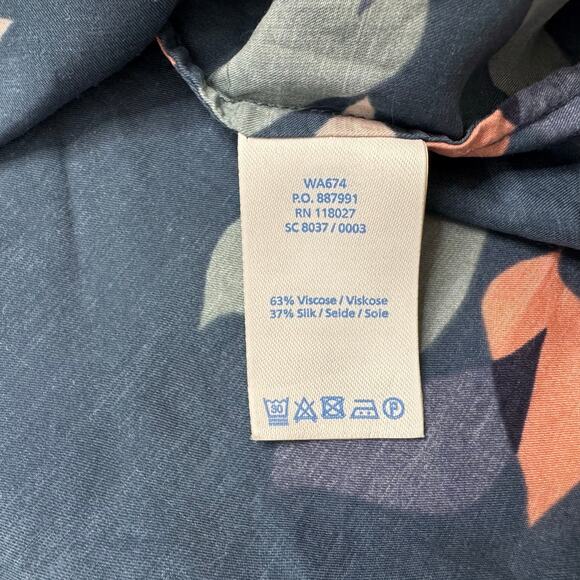 BODEN Lovebirds Viscose Silk Peter Pan Collar Blouse Size 12 US Blue Pink White - Picture 7 of 9